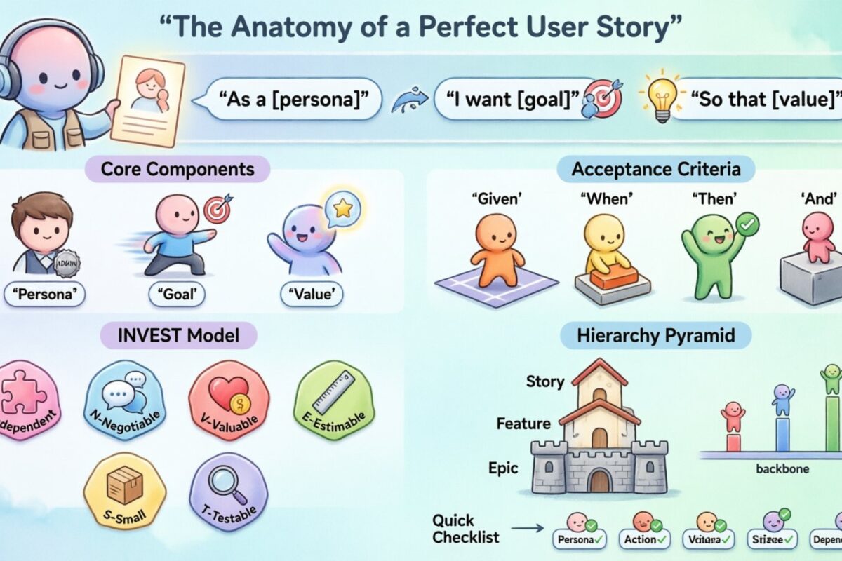 Die Anatomie einer perfekten User Story: Ein visueller Leitfaden für Komponenten