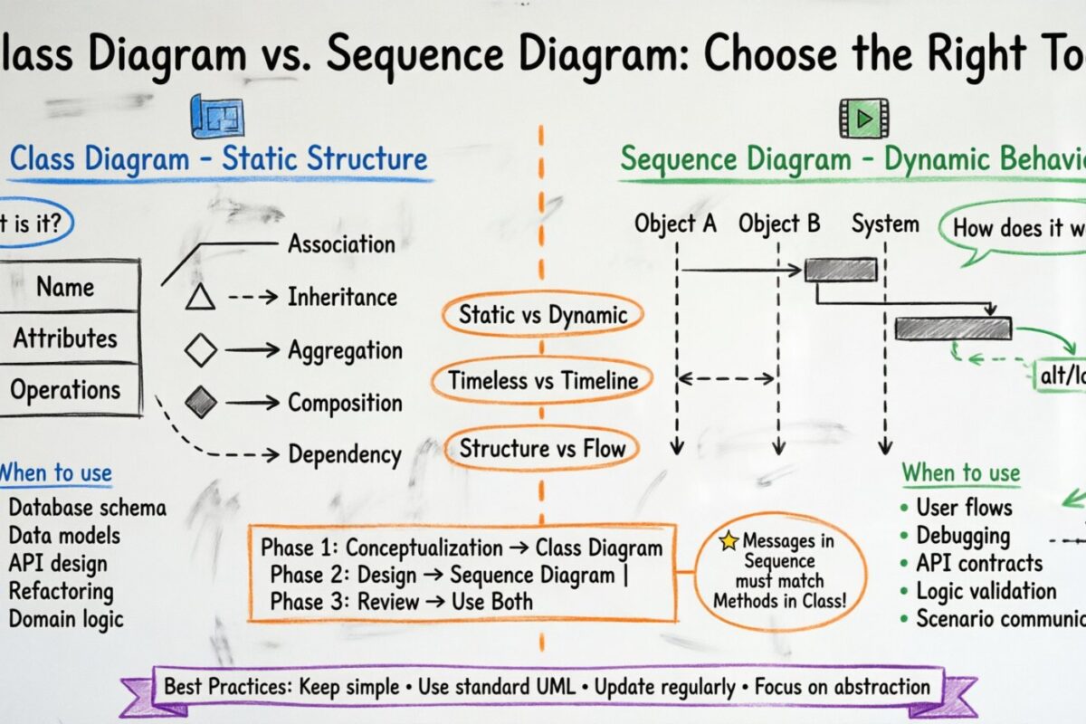 Diagrama de clases frente a diagrama de secuencias: una comparación sencilla para ayudarte a elegir la herramienta adecuada