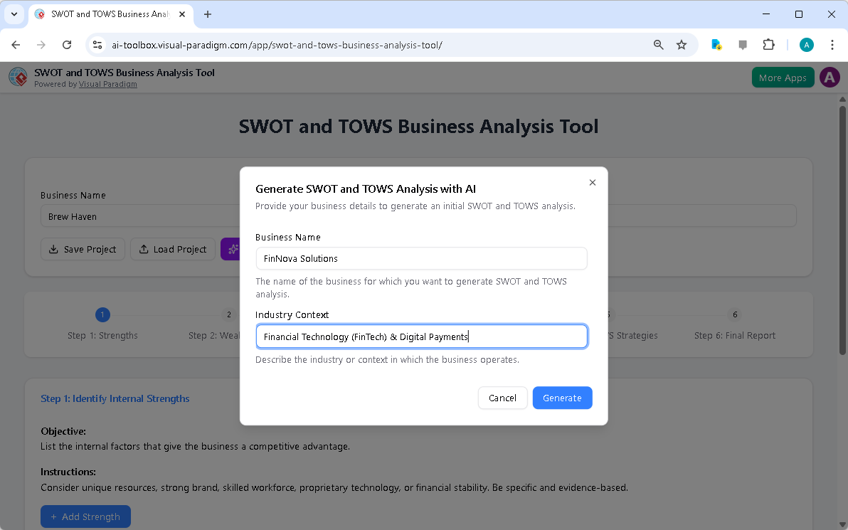 Transform FinTech Strategy in Minutes with AI-Powered SWOT-TOWS Tool