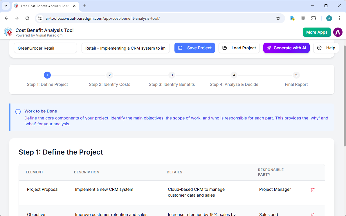 Đánh giá tính khả thi của CRM bán lẻ với độ chính xác dựa trên dữ liệu: Hướng dẫn công cụ phân tích lợi ích – chi phí của Visual Paradigm