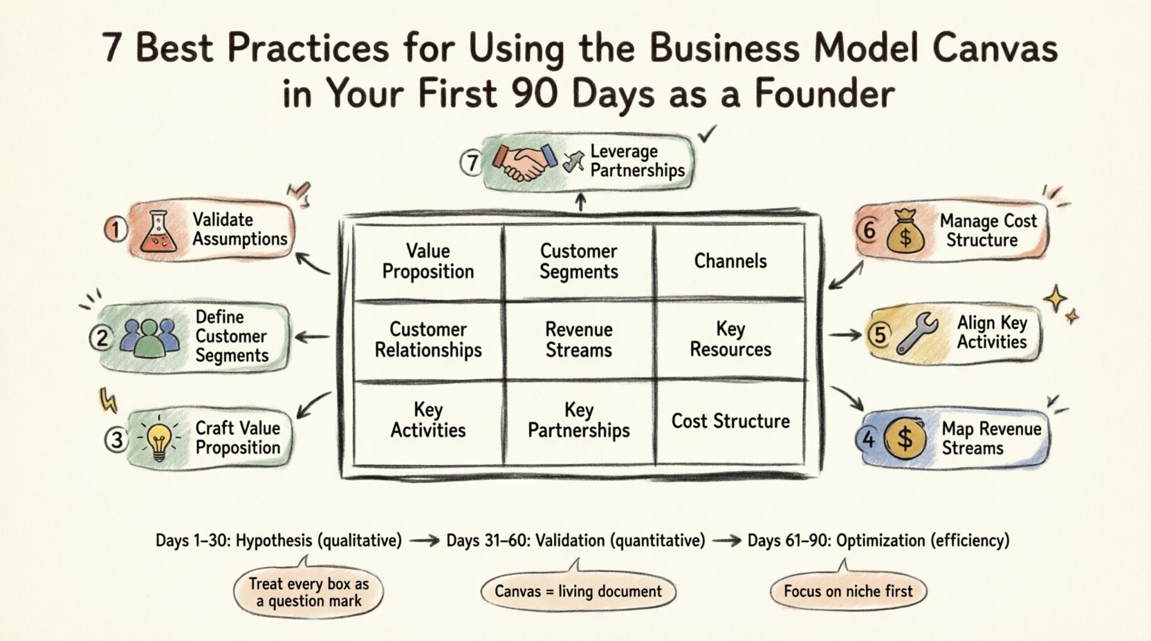 7 Best Practices for Using the Business Model Canvas in Your First 90 Days as a Founder