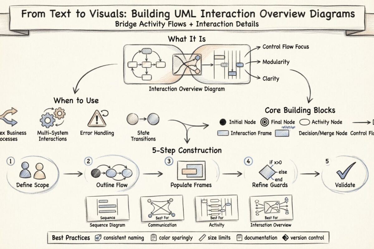 From Text to Visuals: A Comprehensive Walkthrough of Building UML Interaction Overview Diagrams